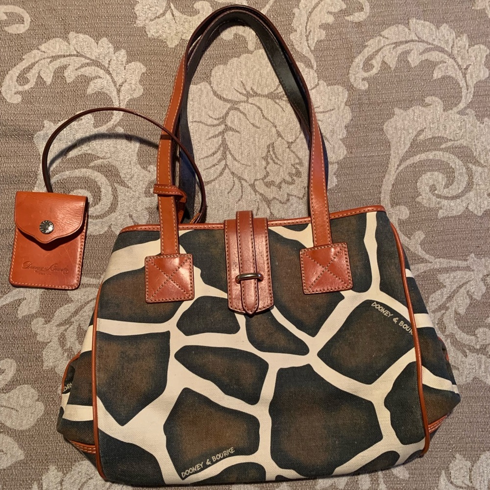 Dooney and Bourke Giraffe Print Tote with Leather Trim
